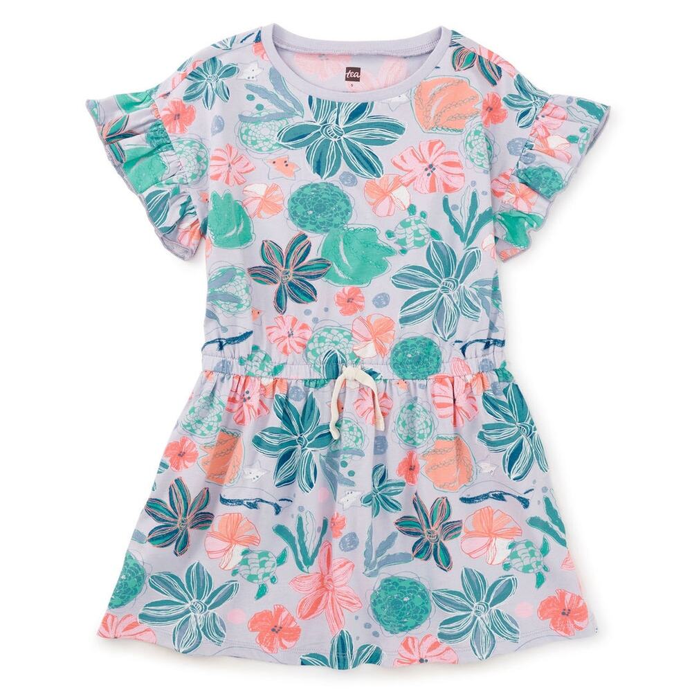 Tea Collection Kids Girls Size 4 Floral Ruffle Sleeve Drawstring Waist Dress